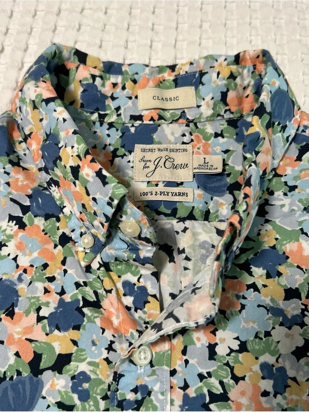 J. Crew Classic Fit Floral Button-Up Short Sleeve Shirt - Blue Multi - Men’s L